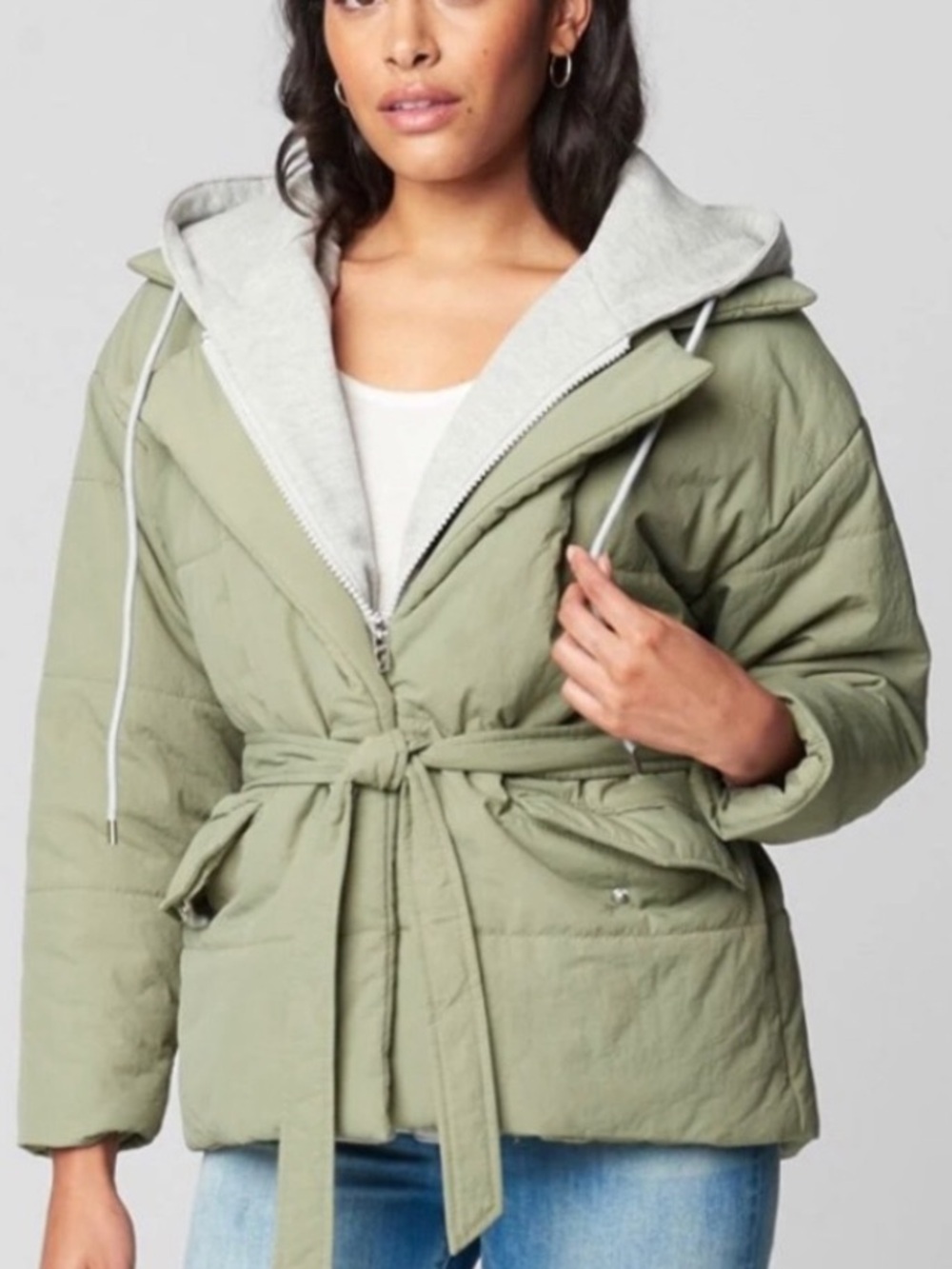 Blank NYC Olive Green Quilted Belted Puffer Jacket without Gray Lining hoodie XS